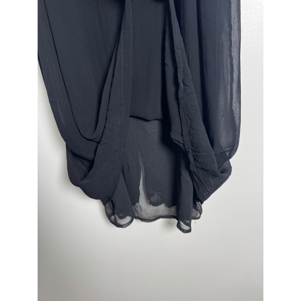90s Vintage Merona Womens 12 Slip Dress Black Rayon Midi Sheer Overlay LBD - Picture 5 of 10